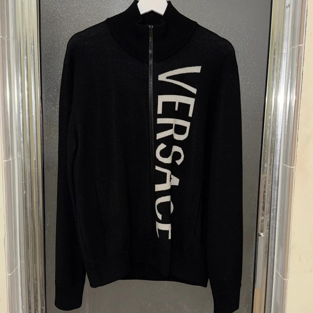 Authentic versace knit sweater institutional logo jacquard wool
